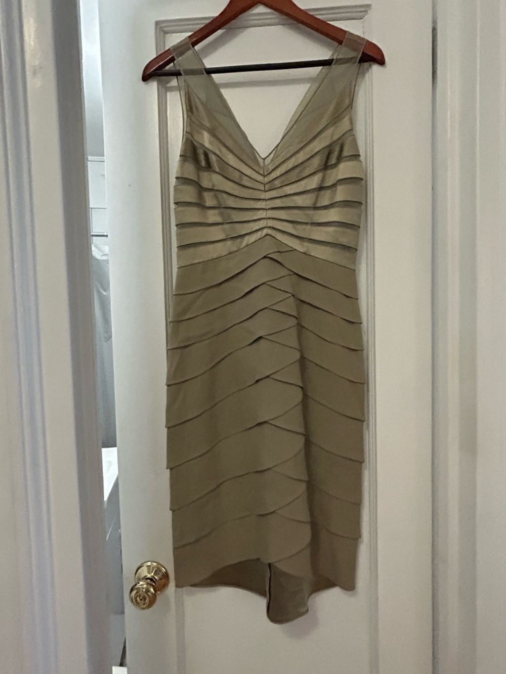 Chetta B Olive Layered V-Neck Midi Dress